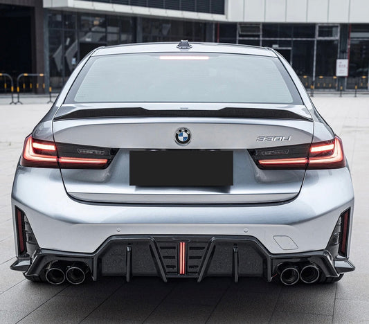2023+ BMW G20 / G21 LCI Dry Carbon Fiber V2 Style Rear Diffuser with LED Light